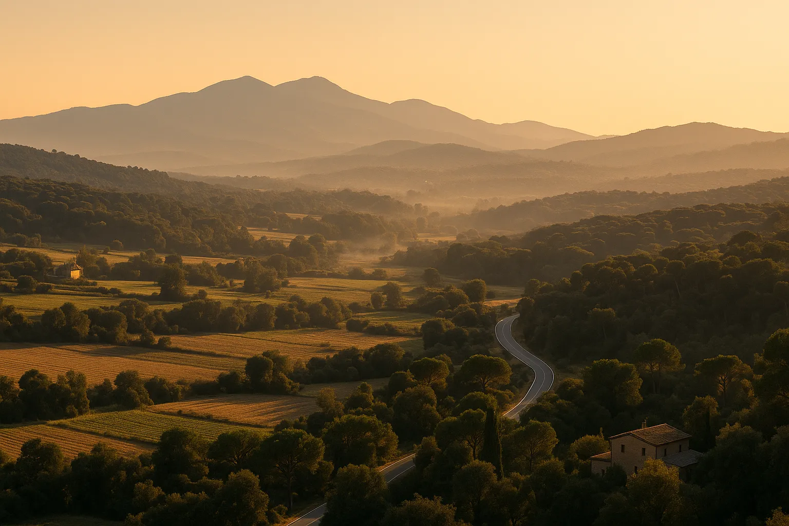 El corredor entre Barcelona y Girona al atardecer, con el Montseny al fondo